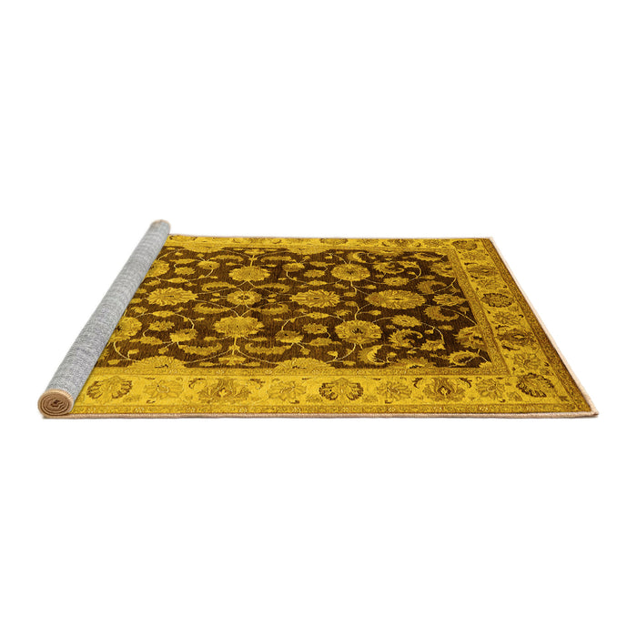 Sideview of Machine Washable Oriental Yellow Traditional Rug, wshurb613yw