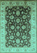 Machine Washable Oriental Turquoise Traditional Area Rugs, wshurb613turq