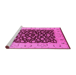 Sideview of Machine Washable Oriental Pink Traditional Rug, wshurb614pnk