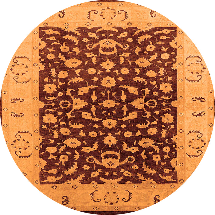 Round Machine Washable Oriental Orange Traditional Area Rugs, wshurb614org