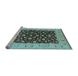 Sideview of Machine Washable Oriental Light Blue Traditional Rug, wshurb614lblu