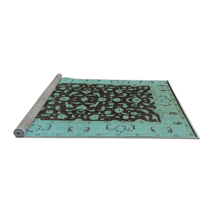 Sideview of Machine Washable Oriental Light Blue Traditional Rug, wshurb614lblu