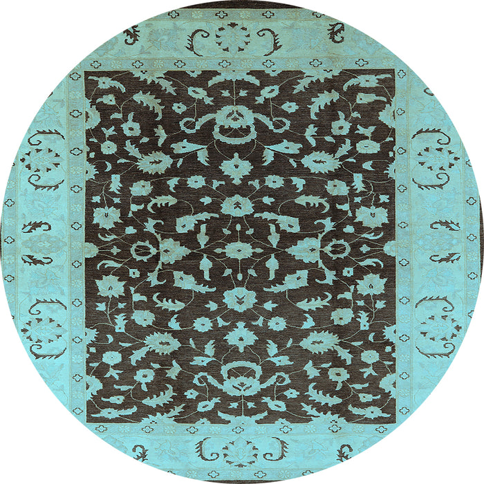 Round Machine Washable Oriental Light Blue Traditional Rug, wshurb614lblu