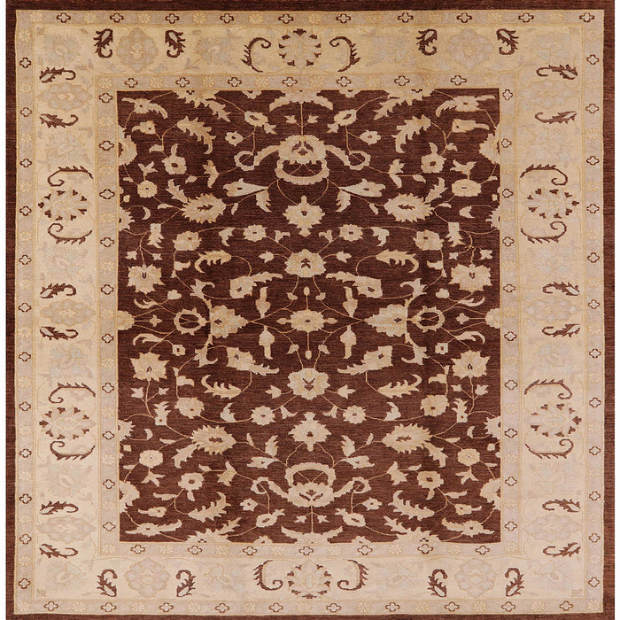 Square Mid-Century Modern Dark Sienna Brown Oriental Rug, urb614