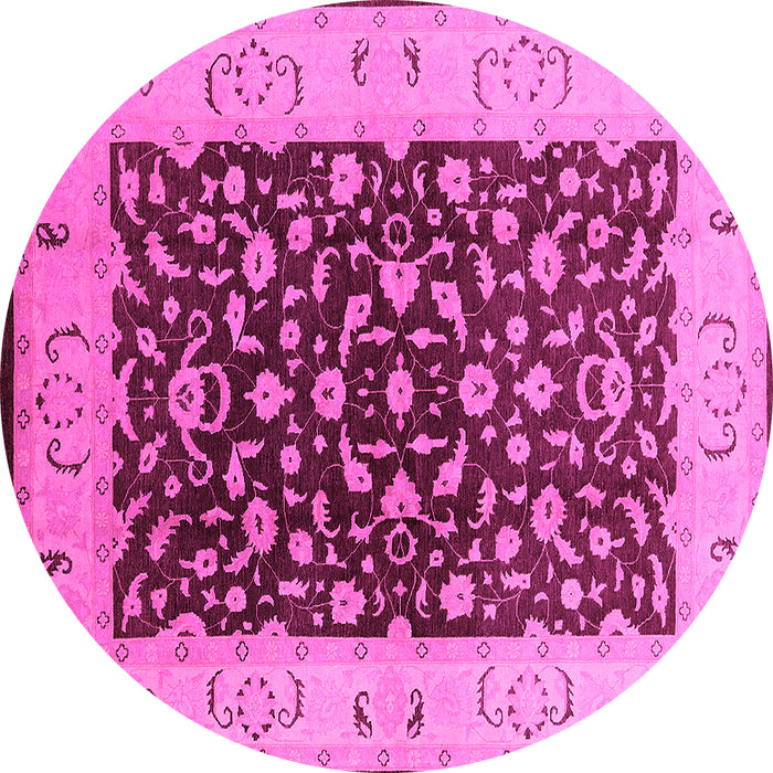 Round Machine Washable Oriental Pink Traditional Rug, wshurb614pnk