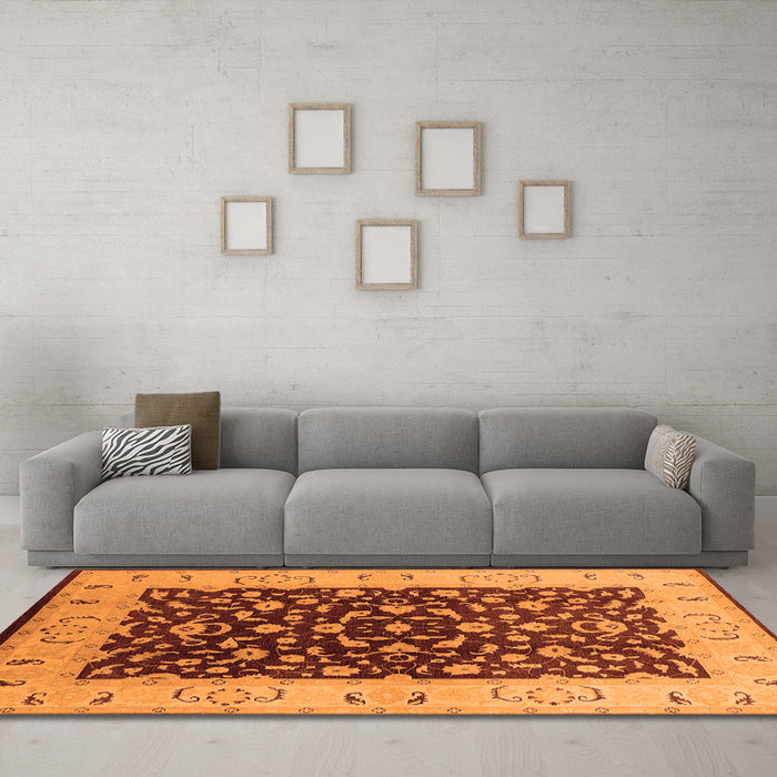 Machine Washable Oriental Orange Traditional Area Rugs in a Living Room, wshurb614org