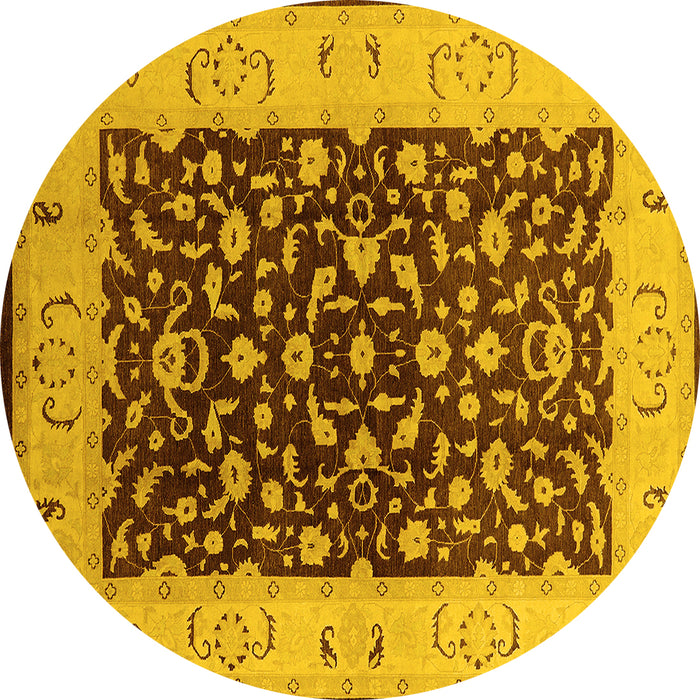 Round Machine Washable Oriental Yellow Traditional Rug, wshurb614yw