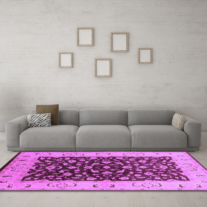 Machine Washable Oriental Purple Traditional Area Rugs in a Living Room, wshurb614pur