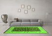 Machine Washable Oriental Green Traditional Area Rugs in a Living Room,, wshurb614grn