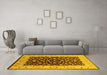 Machine Washable Oriental Yellow Traditional Rug in a Living Room, wshurb614yw