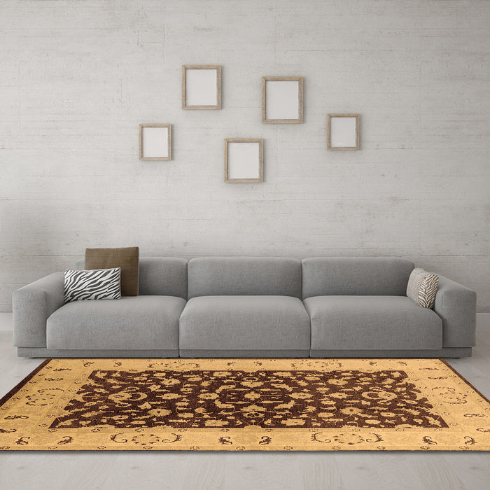 Machine Washable Oriental Brown Traditional Rug in a Living Room,, wshurb614brn