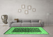 Machine Washable Oriental Emerald Green Traditional Area Rugs in a Living Room,, wshurb614emgrn