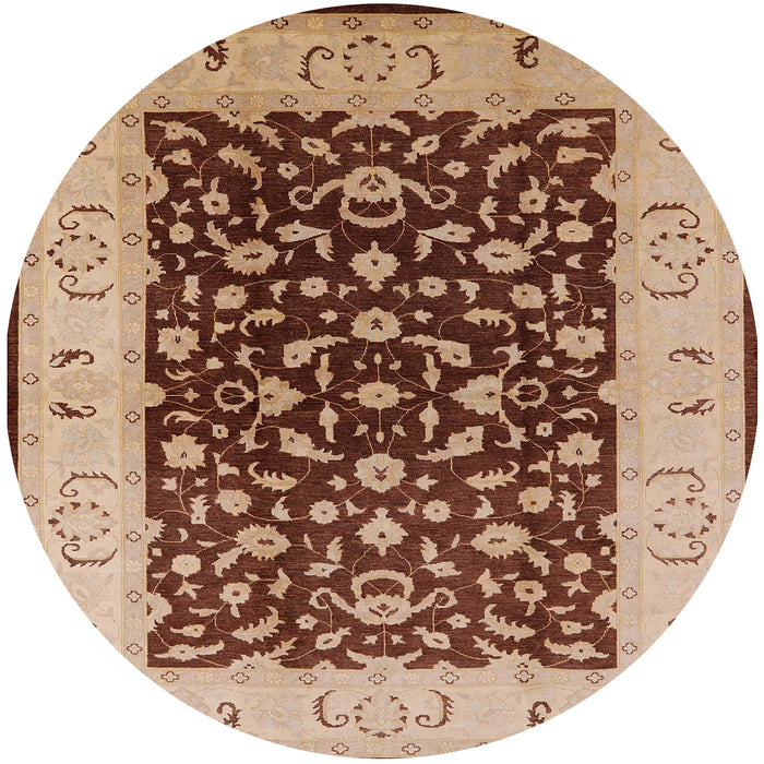 Round Mid-Century Modern Dark Sienna Brown Oriental Rug, urb614