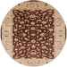Round Mid-Century Modern Dark Sienna Brown Oriental Rug, urb614