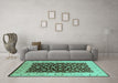 Machine Washable Oriental Turquoise Traditional Area Rugs in a Living Room,, wshurb614turq