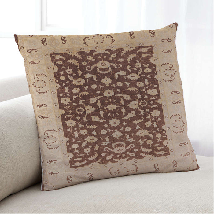 Lifestyle Image of Mid-Century Modern Urban Square Dark Sienna Brown Throw Pillow, 18 inch by 18 inch, pwurb614