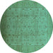 Round Oriental Turquoise Traditional Rug, urb615turq