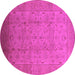 Round Machine Washable Oriental Pink Traditional Rug, wshurb615pnk