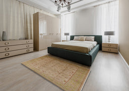 Mid-Century Modern Light Brown Oriental Rug in a Bedroom, urb615