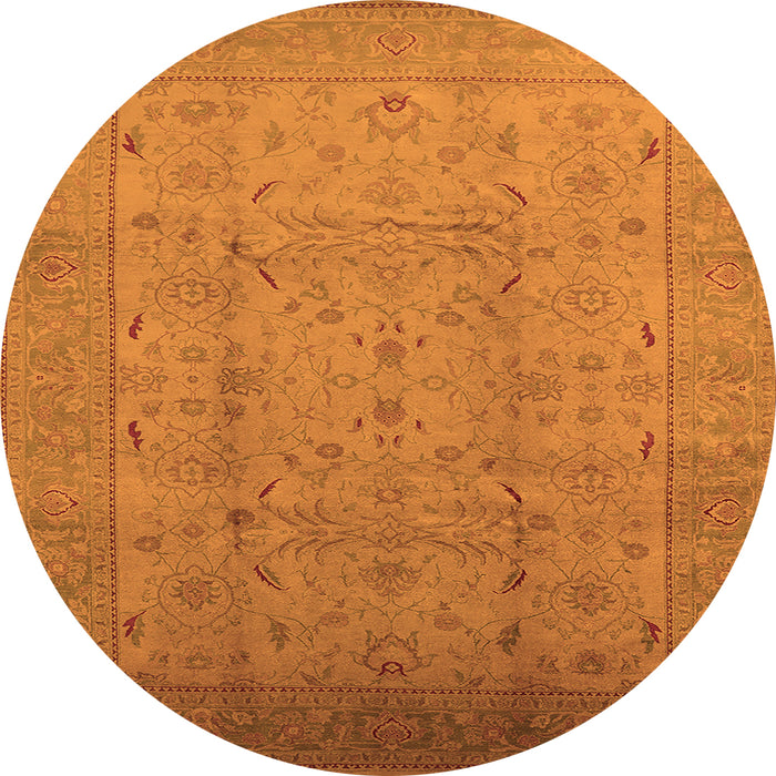 Round Machine Washable Oriental Orange Traditional Area Rugs, wshurb615org