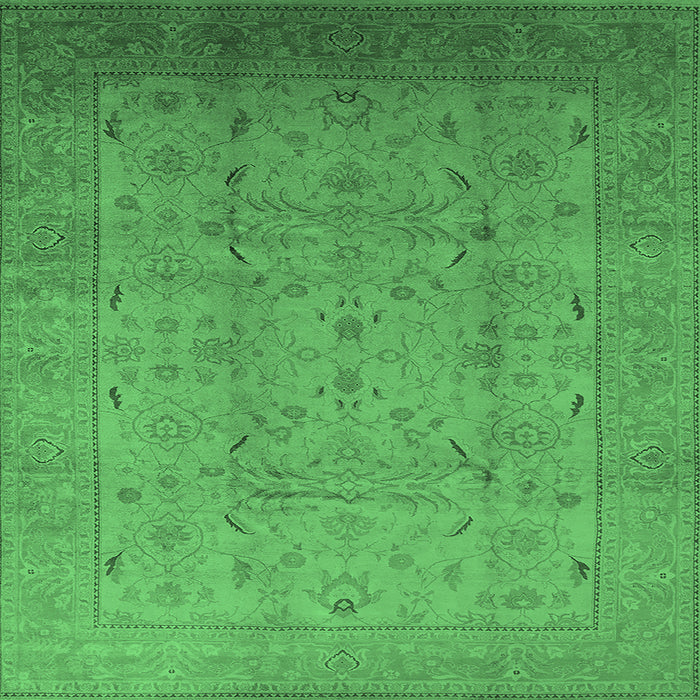 Square Machine Washable Oriental Emerald Green Traditional Area Rugs, wshurb615emgrn