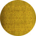 Round Machine Washable Oriental Yellow Traditional Rug, wshurb615yw