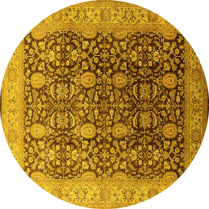 Round Oriental Yellow Traditional Rug, urb616yw