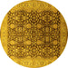 Round Oriental Yellow Traditional Rug, urb616yw