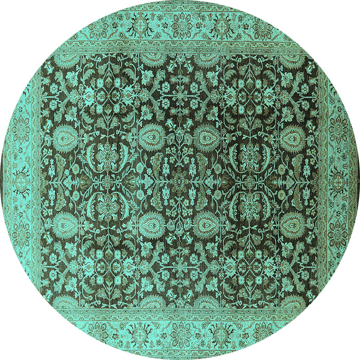 Round Machine Washable Oriental Turquoise Traditional Area Rugs, wshurb616turq