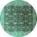 Round Machine Washable Oriental Turquoise Traditional Area Rugs, wshurb616turq