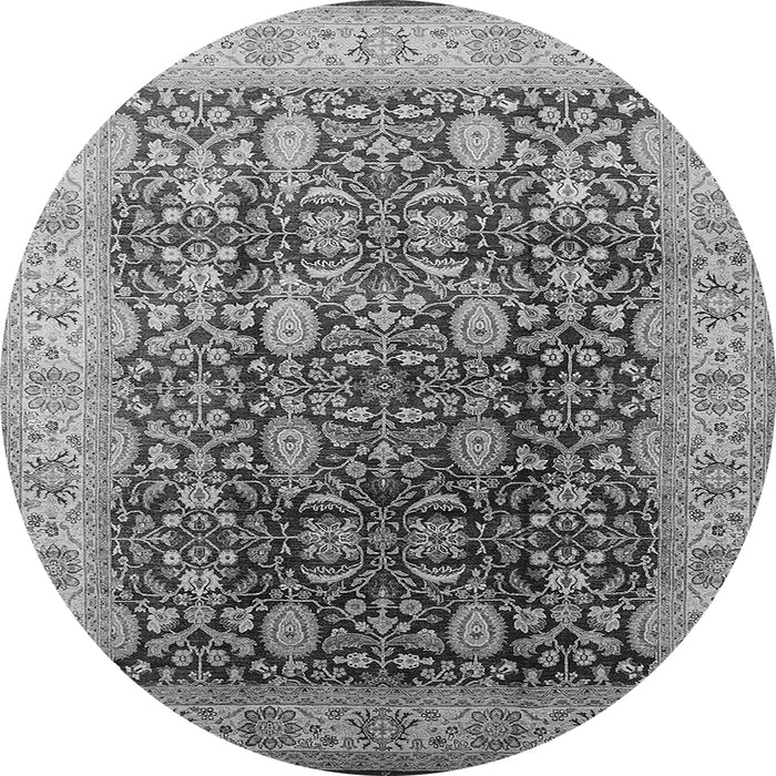 Round Machine Washable Oriental Gray Traditional Rug, wshurb616gry