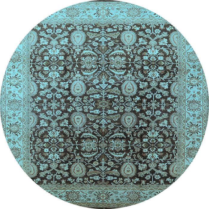 Round Oriental Light Blue Traditional Rug, urb616lblu