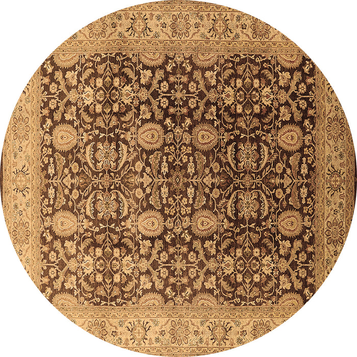 Round Machine Washable Oriental Brown Traditional Rug, wshurb616brn