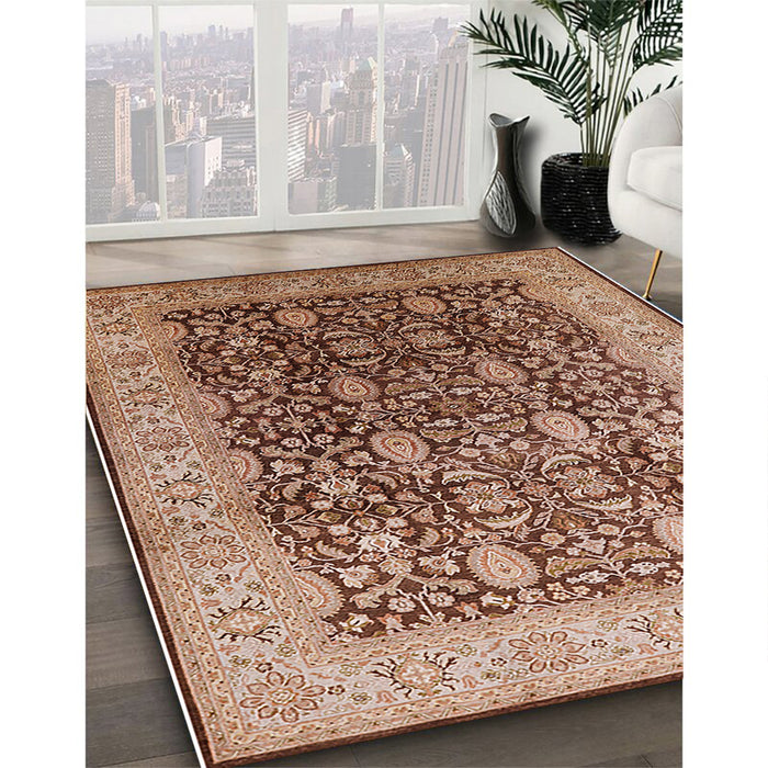 Mid-Century Modern Dark Sienna Brown Oriental Rug in Family Room, urb616