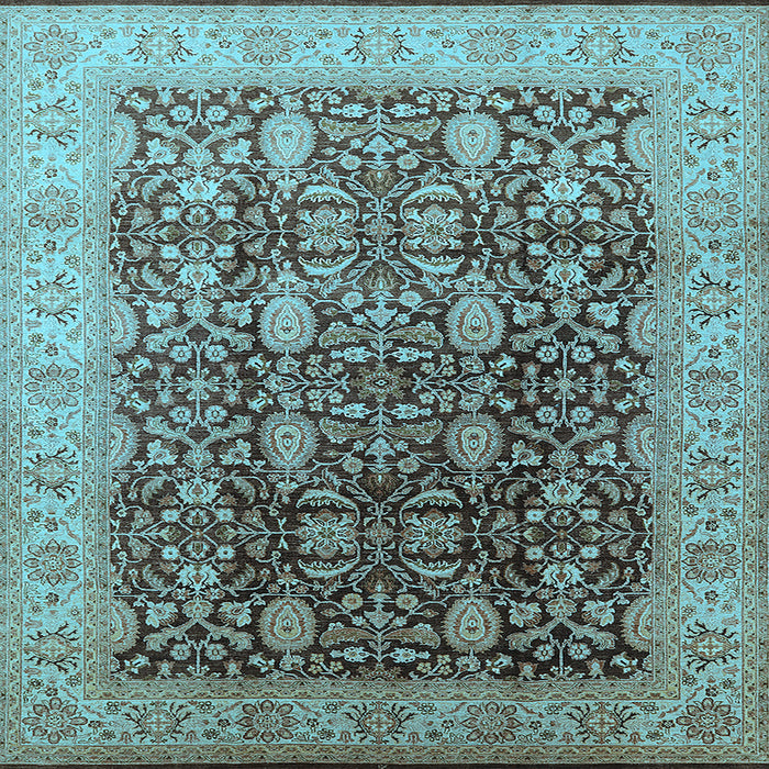 Square Machine Washable Oriental Light Blue Traditional Rug, wshurb616lblu