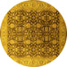 Round Machine Washable Oriental Yellow Traditional Rug, wshurb616yw