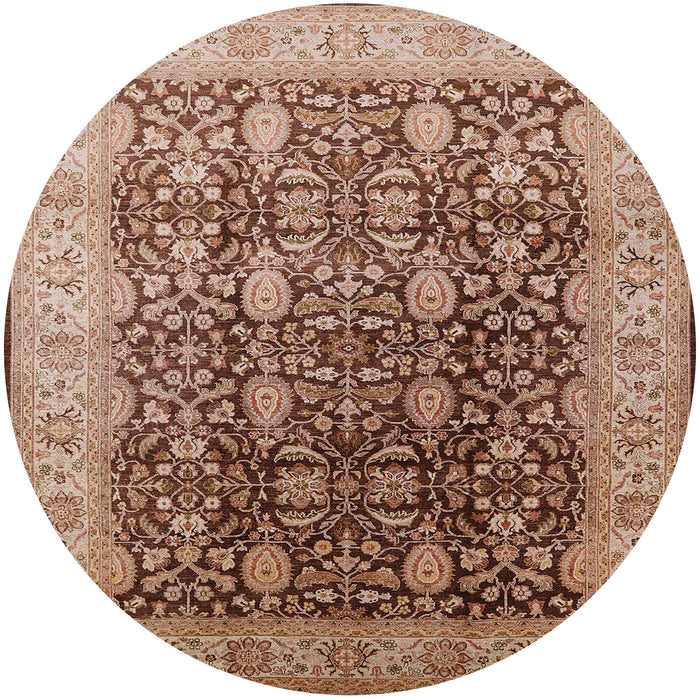Round Mid-Century Modern Dark Sienna Brown Oriental Rug, urb616