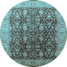 Round Machine Washable Oriental Light Blue Traditional Rug, wshurb616lblu