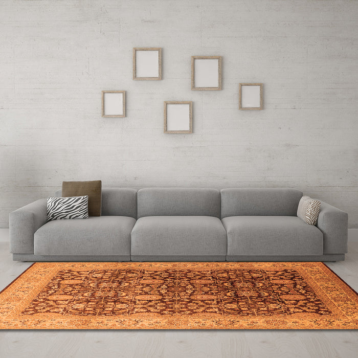 Machine Washable Oriental Orange Traditional Area Rugs in a Living Room, wshurb616org