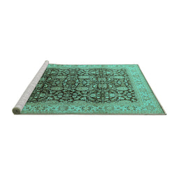 Sideview of Machine Washable Oriental Turquoise Traditional Area Rugs, wshurb616turq