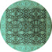 Round Oriental Turquoise Traditional Rug, urb616turq