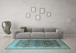 Machine Washable Oriental Light Blue Traditional Rug in a Living Room, wshurb616lblu