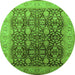 Round Machine Washable Oriental Green Traditional Area Rugs, wshurb616grn