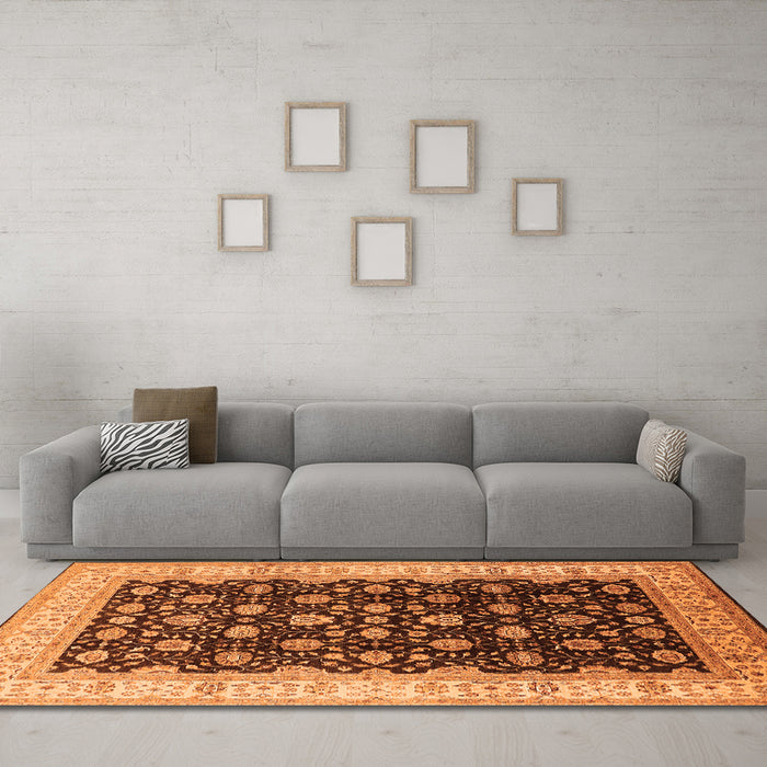 Machine Washable Oriental Orange Traditional Area Rugs in a Living Room, wshurb617org