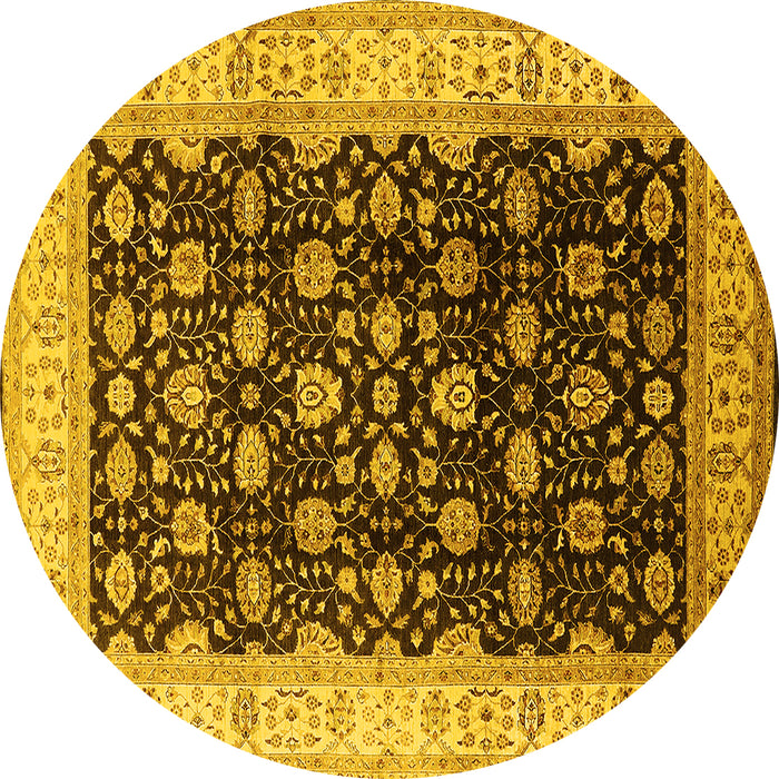 Round Oriental Yellow Traditional Rug, urb617yw