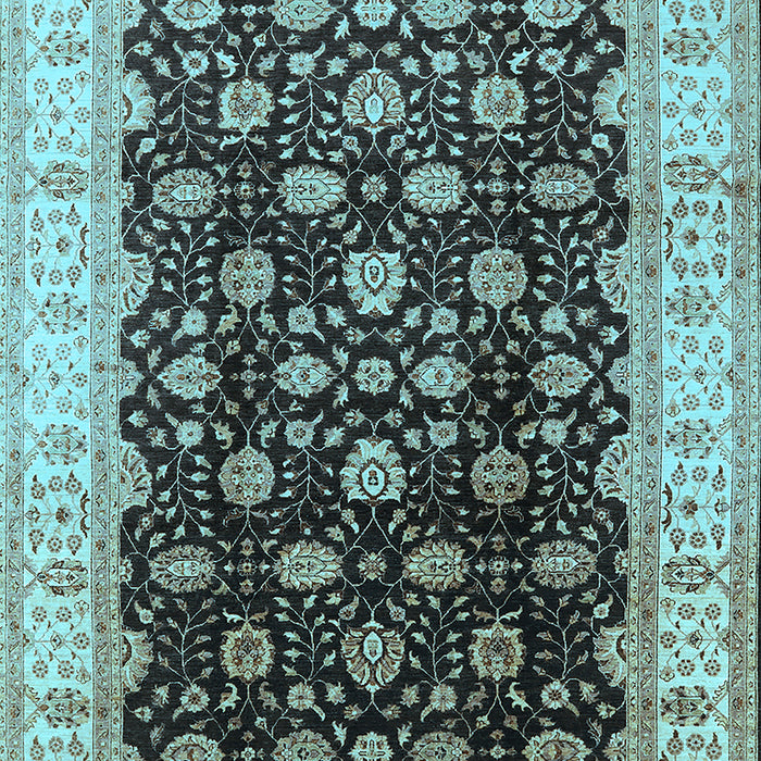 Machine Washable Oriental Light Blue Traditional Rug, wshurb617lblu