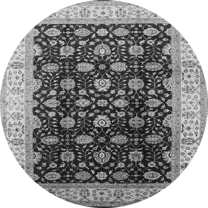 Round Machine Washable Oriental Gray Traditional Rug, wshurb617gry