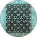 Round Machine Washable Oriental Light Blue Traditional Rug, wshurb617lblu