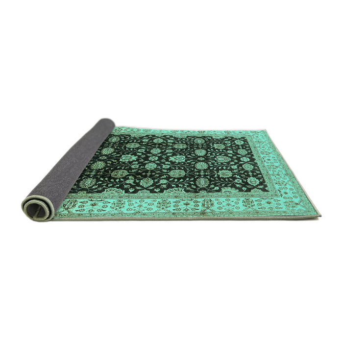 Sideview of Oriental Turquoise Traditional Rug, urb617turq