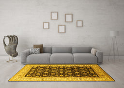 Machine Washable Oriental Yellow Traditional Rug in a Living Room, wshurb617yw